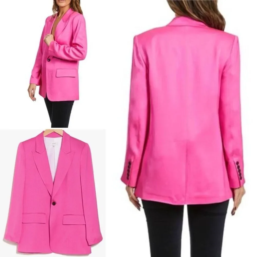 A.L.C. Bishop Il Peak Lapel Satin Blazer in Hot Pink Size 8